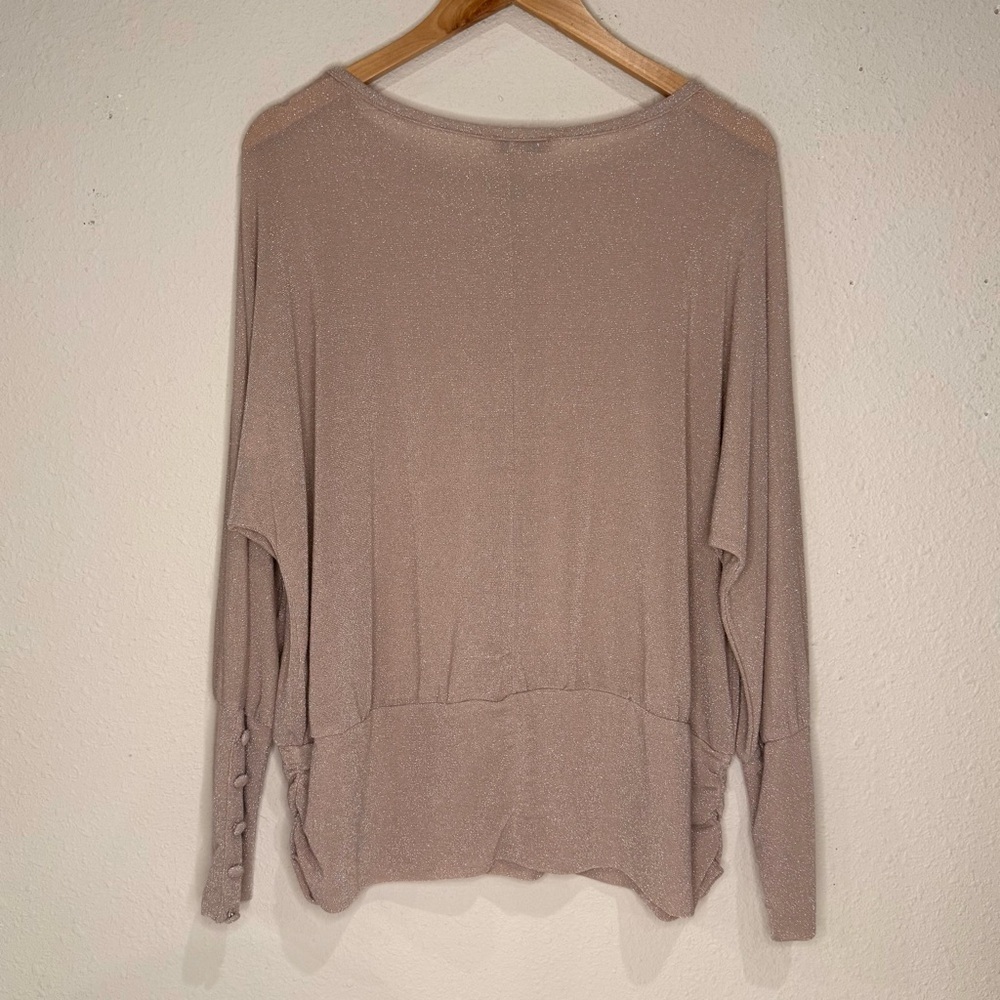 Democracy Sparkle Blouse Long Sleeve 5-Button Cuff Brown Sugar Women’s Size XL - Picture 3 of 11